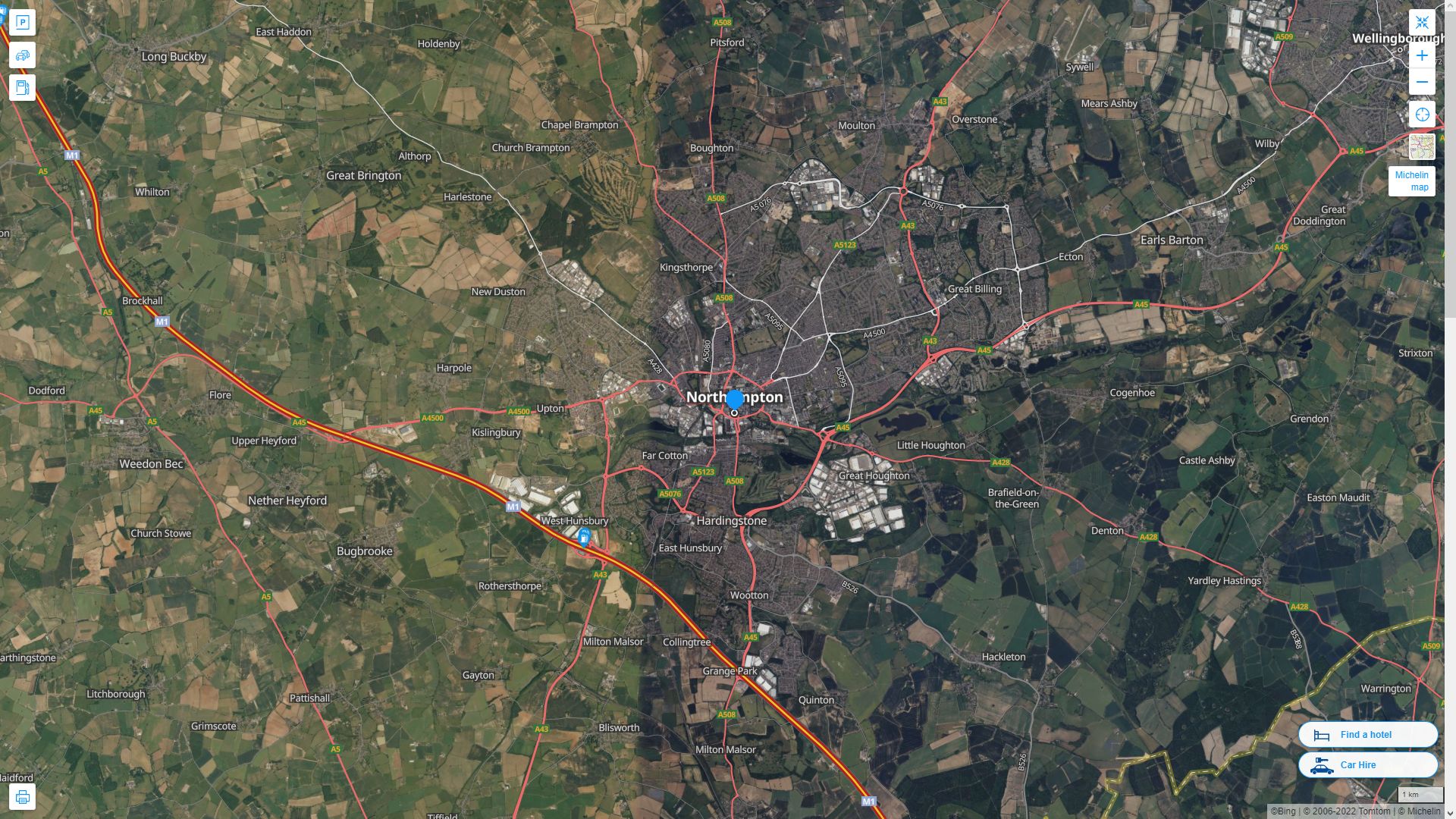 Northampton Royaume Uni Autoroute et carte routiere avec vue satellite